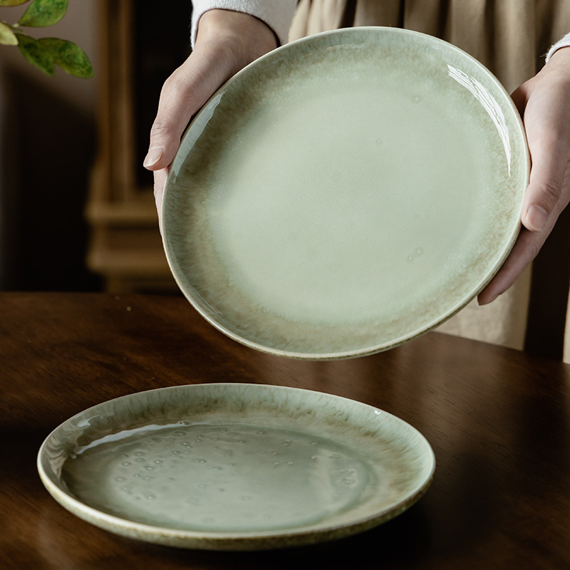 Plato de cerámica estilo retro, plato de cerámica al por mayor, plato redondo, plato casero, platos de espaguetis, platos de platos de platos japoneses