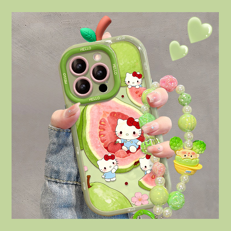 Suitable for Apple 16Promax Mobile Phone Case Iphone13 Cartoon 15 Niche 14 Guava Cat Bracelet 17 Anti-Fall
