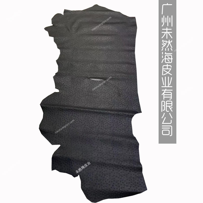 黑色鸵鸟纹头层牛皮箱包服装用软面牛皮厂家直销