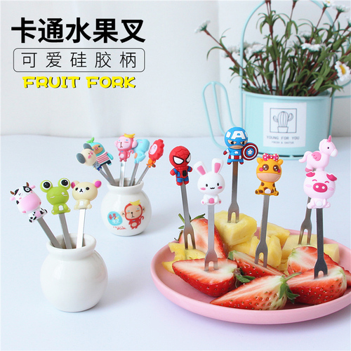 Cartoon bento cute baby cake dessert pick stainless steel fork creative household ceramic cute fruit fork
