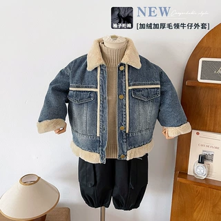 风之谷2025冬季新款童装儿童韩版加绒加厚牛仔外套男女童保暖上衣
