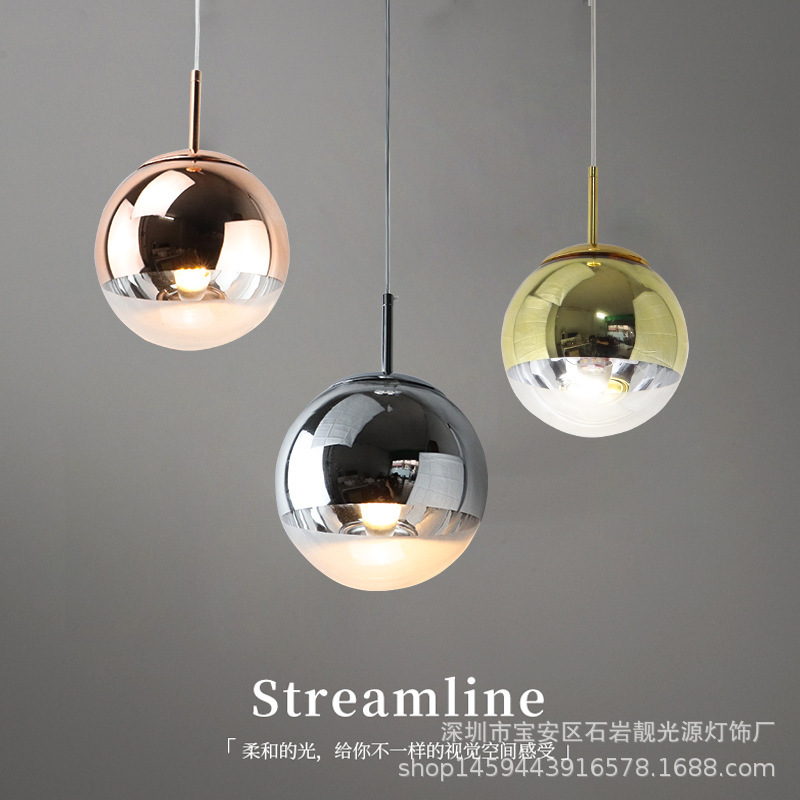 Modern Minimalist Space Ball Gold Silver Rose Gold Electroplated Glass Ball Chandelier Window Cashier Counter Decorative Light