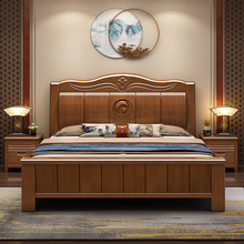 网红中式实木床现代简约1.8米双人床主卧全实木1.5米单人床工厂直