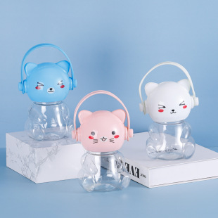 Tricolor Cat Cartoon Transparent Plastic Bottle Portable Snowflake Canned Box with Lid Crystal Mud Bucket