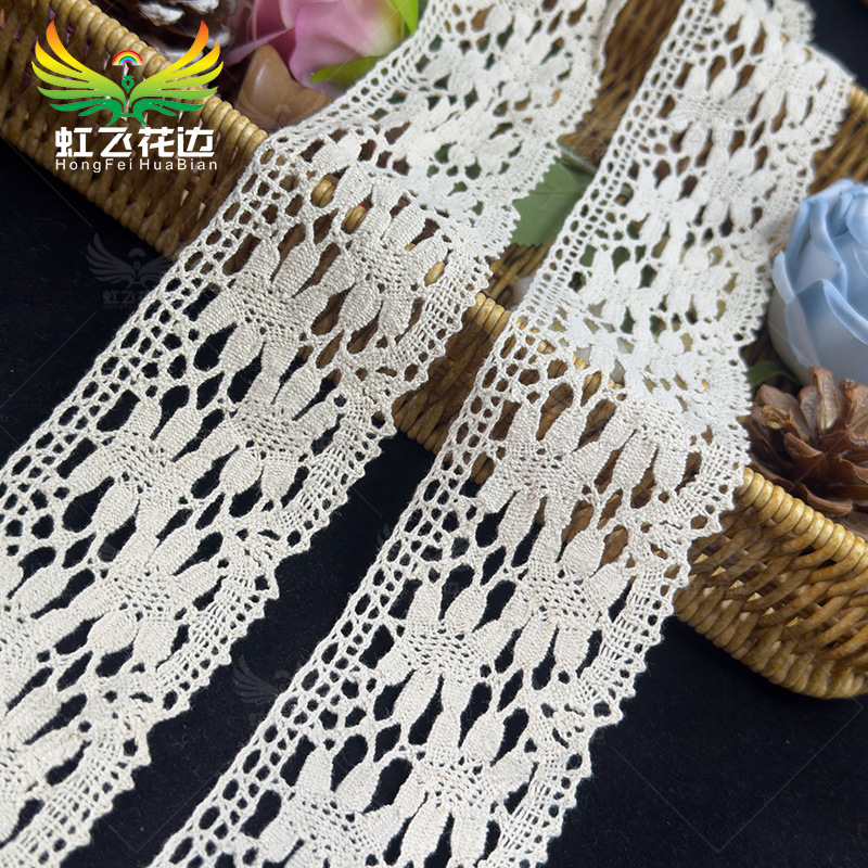 Wide-Edged Micro-Wavy Cotton Thread Embroidery Lace Trim for Clothing, Skirt Hems, Bedding Accessories, and Curtain Decoration