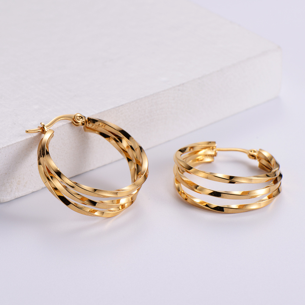 Lady Heart Inlaid Gold Stainless Steel No Inlaid 18K Gold Plated Earrings display picture 2