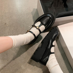 In-Stock and Ships Instantly! Su Yinyin's Same Style Shoes with Arc De Triomphe Buckle, Platform Thick Heel, Mary Jane Leather Shoes for Women