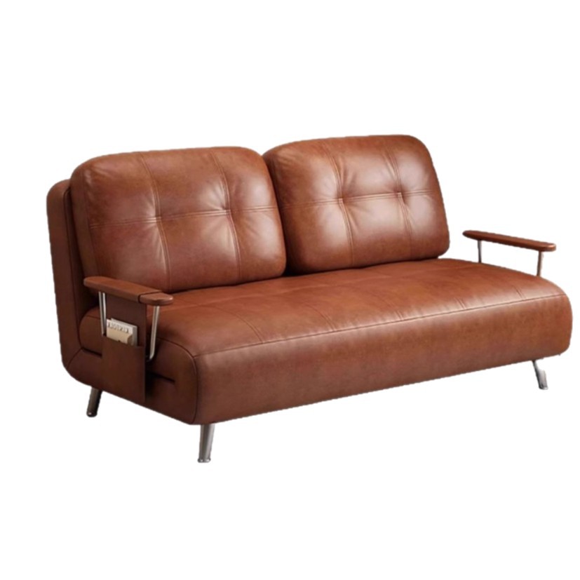 Medieval Style Sofa Bed Foldableable Dual-Purpose Retro Small Apartment Oil Wax Leather Sofa Chair 2025 New Lazy Sofa 5
