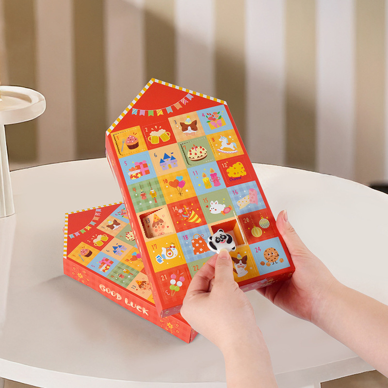新年赤24格趣味味盲箱空箱現物スタンプカレンダーサプライズギフト箱 (5pcs/包)|undefined