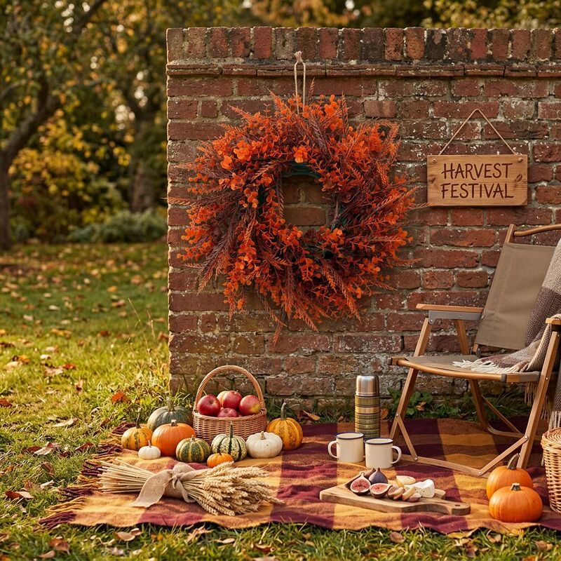 Cross-Border Popular Autumn Harvest Festival Door Hanging Artificial Eucalyptus Straw Wreath Holiday Decoration Thanksgiving Cross-Border Popular Autumn Harvest Festival Door Hanging Artificial Eucalyptus Straw Wreath Holiday Decoration Thanksgiving