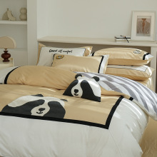 长绒棉全棉床上四件套毛巾绣卡通熊猫被套纯棉床单床笠床品
