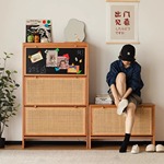 北欧实木鞋柜家用门口超薄日式简约入户藤编玄关收纳柜现代简约