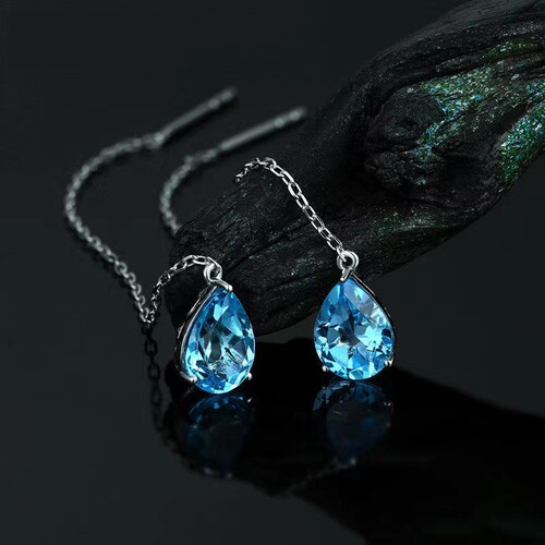 Natural-style Topaz Drip Pendant Necklace Earrings Hand Accessories Copper-plated Silver Embossed with Colorful Gems Ring Earrings for Women