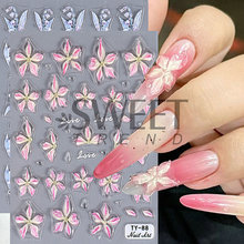 新款工艺美甲贴纸批发 5D浮雕立体百合花复古图腾背胶指甲贴ins