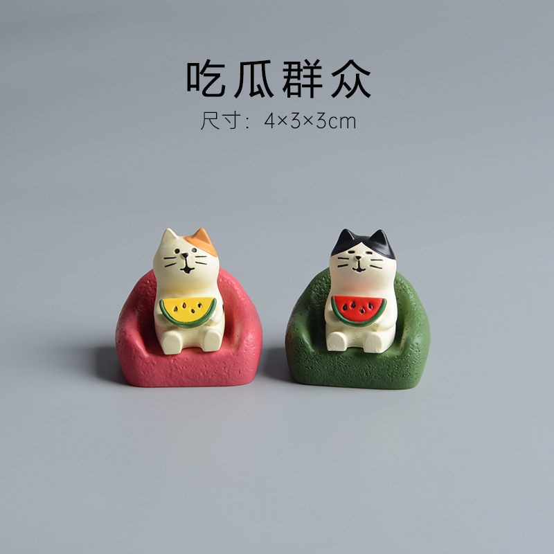 Japanese-Style Cat Summer Cool Eating Watermelon Scene Resin Ornament Living Room Desktop Decoration Photography Prop Gift