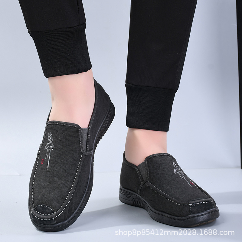 새로운 Haina Baichuan Washed Vintage Men's Shoes Old Beijing 천 신발 플랫 솔 세트 피트 소프트 솔 소프트 표면 올 매치 캐주얼 신발