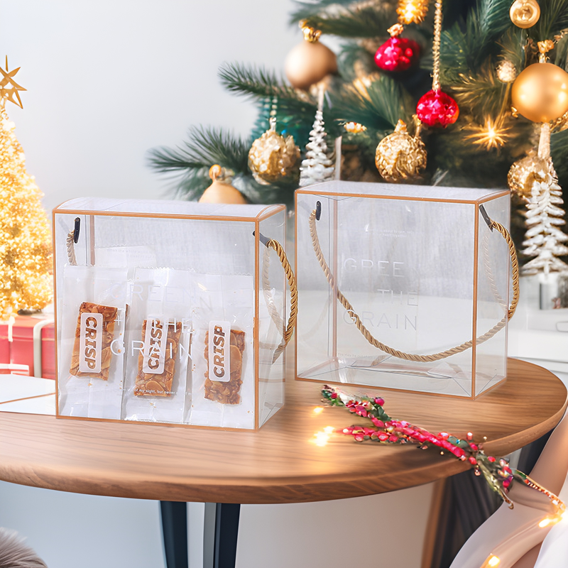 圣诞礼盒pet盒糖果手办包装折叠塑料盒手提苹果盒蛋糕盒透明礼盒