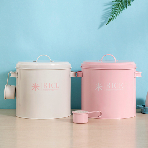 GJU8 pink 10 catties rice bucket 7 catties flour bucket 4-6 catties dog food cat food bucket sealed moisture-proof rice spoon with seal