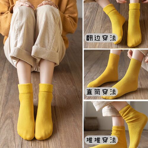 Zhuji autumn and winter velvet warm snow socks for women mid-calf confinement socks pile socks for women solid color velvet thickening wholesale