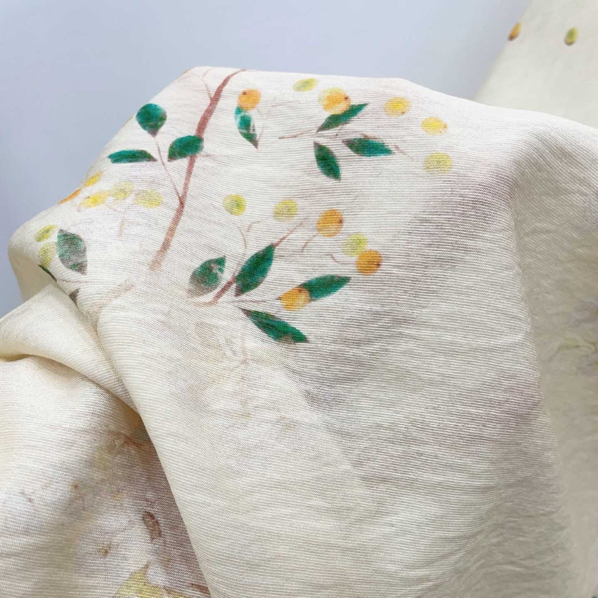 复古国风新中式温柔淡雅小花印花 唐装汉服diy苎麻面料人棉布料