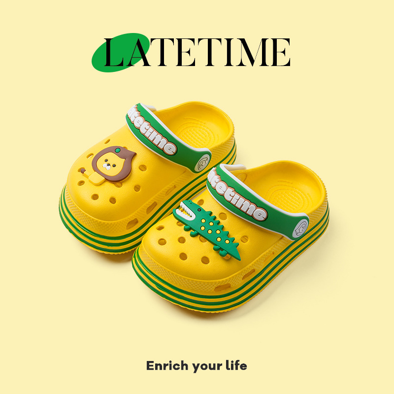 Cartoon Lion Crocodile Children's Slippers Summer Boys and Girls 2024 New Soft Bottom Non-slip Baby Hole Shoes