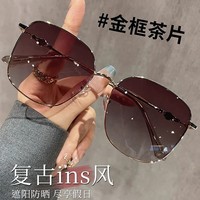 新款太阳眼镜女超轻大框金丝太阳镜大脸防晒时尚茶色防紫外线墨镜