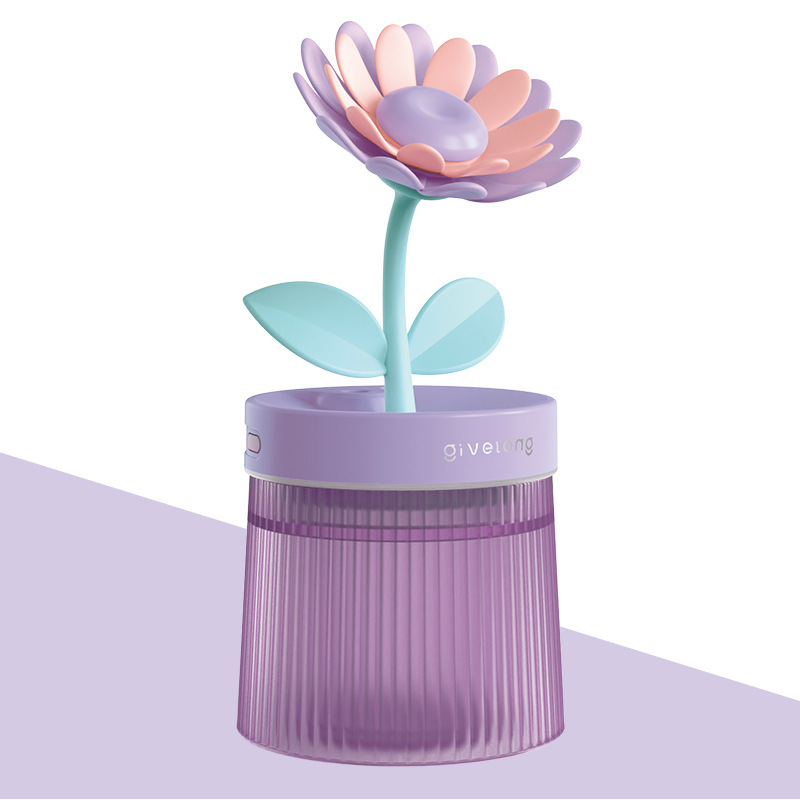 花の空気の加湿器のデスクトップのヒマワリの加湿器の寝室のクチナシの花の七色の雰囲気の明かりの噴霧器|undefined