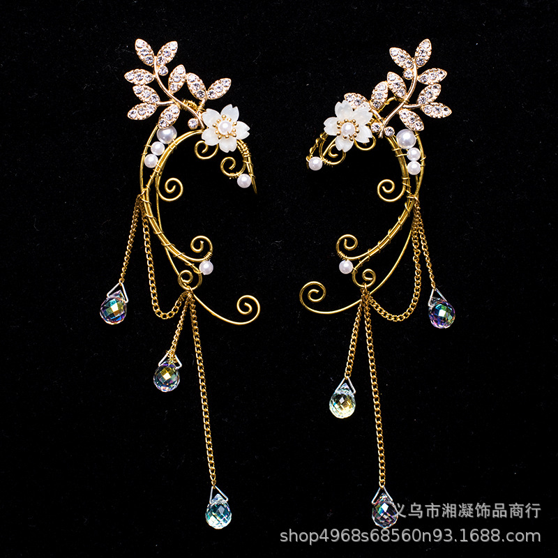 New European and American Style Non-Pierced Ear Clips, Handmade Long Tassel Earrings for Women, Cross-Border Popular Ear Accessories