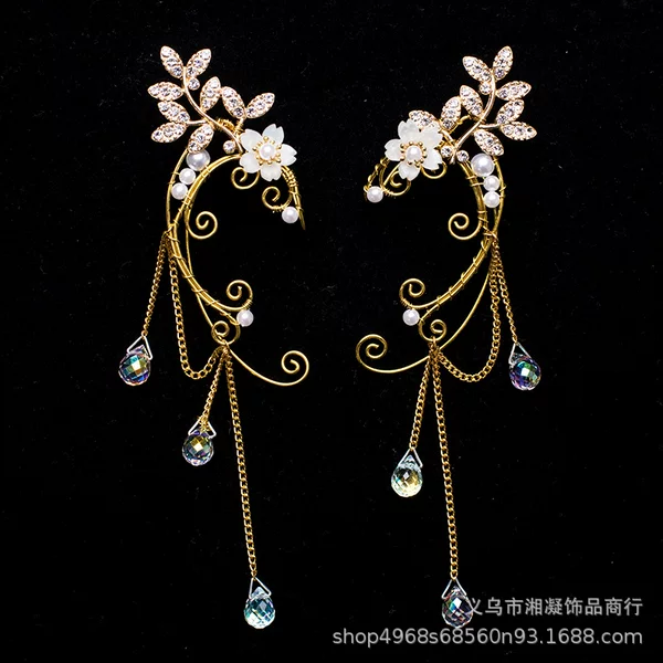 New European and American Style Non-Pierced Ear Clips, Handmade Long Tassel Earrings for Women, Cross-Border Popular Ear Accessories