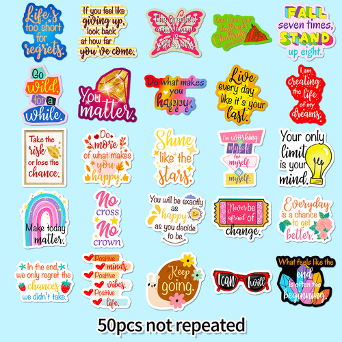 50 Cross-border Inspirational Text Sticker Handbag Material Notebooks Water Cup Luggage Decor Outdoor Waterproof Sticker