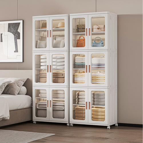 Storage cabinet floor-standing plastic storage cabinet living room clothes bedroom storage cabinet home installation-free folding snack wardrobe