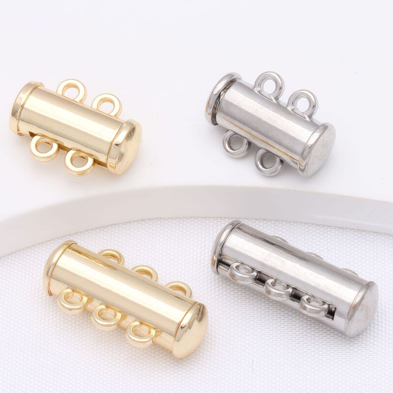 High Color Retention 18K Gold-Plated Tube Clasp Double-Row Triple-Row Magnetic Clasp Tube Insert Clasp DIY Bracelet Necklace End Clasp
