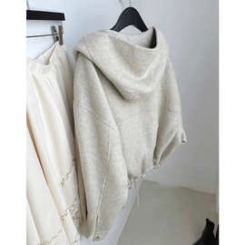 毛呢外套女宽松休闲慵懒风秋冬保暖连帽短款呢子大衣2025新款女装