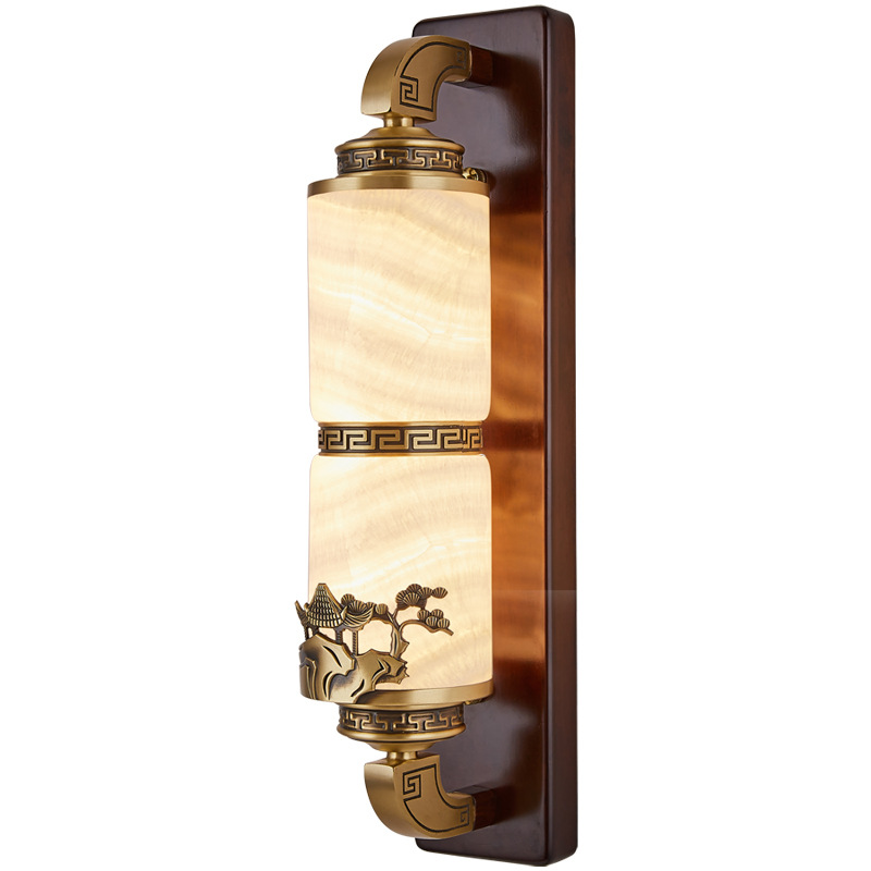 Nueva lámpara de pared de estilo chino lámpara de jade cubierta de cobre Villa de nuez Zen simple de lujo de alta calidad lámpara de atmósfera de luz 667L