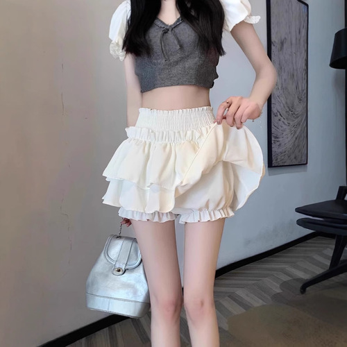 Flower bud skirt white puffy high waist new ballet ruffled wind shorts cake skirt skirt summer female spicy sweet 