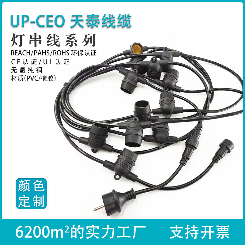 供应三芯欧规利认证电源线 智利插头线铜钱灯串太阳能灯串