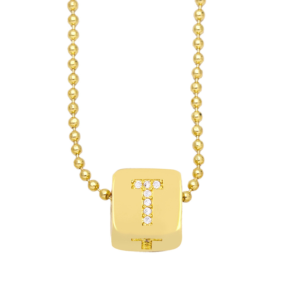 creative square letter pendant with zircon dice copper necklace