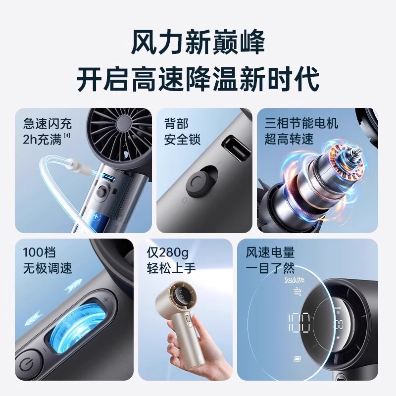 Jisu 超高速小型ファン Pro1S 省エネ小型風力砲強力な強風ハンドヘルドタービン USB 充電長いバッテリー寿命|undefined