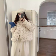 2024冬季新款韩系小碎花小个子短款羽绒棉服立领加厚面包服棉衣外
