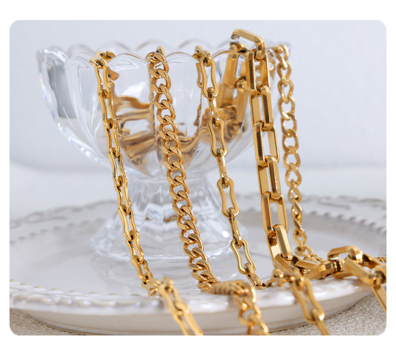 11g Weight 0.03µm-0.05µm Gold Plating Thickness PVD Coated Gold Plating Process 18K Real Gold Plated, Real Gold Plated Plating Material Bracelets, Necklace Classification Necklace + Jewelry Quantity Daily, Street Occasion 304 Stainless Steel Material Solid Color Pattern Unisex Gender Hip-Hop, Simple Style Style Waterproof Non Tarnish, Plating Craft PVD Coated Real Gold Plated 18K Gold Solid Color Titanium Steel Hip-Hop Simple Style Waterproof Non Tarnish Bracelets Necklace 5