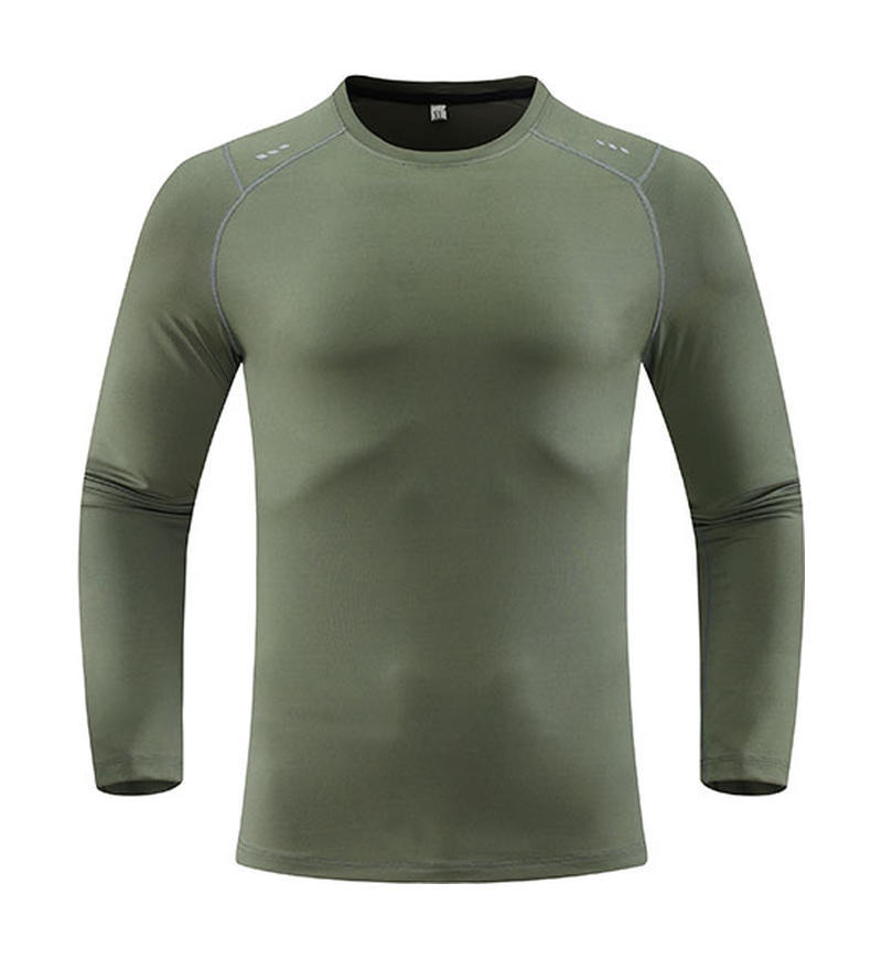 Correr camisetas deportivas elásticas de sudor para hombres secado rápido cuello redondo sudor entrenamiento de acondicionamiento físico americano camisa de cuello redondo de manga larga
