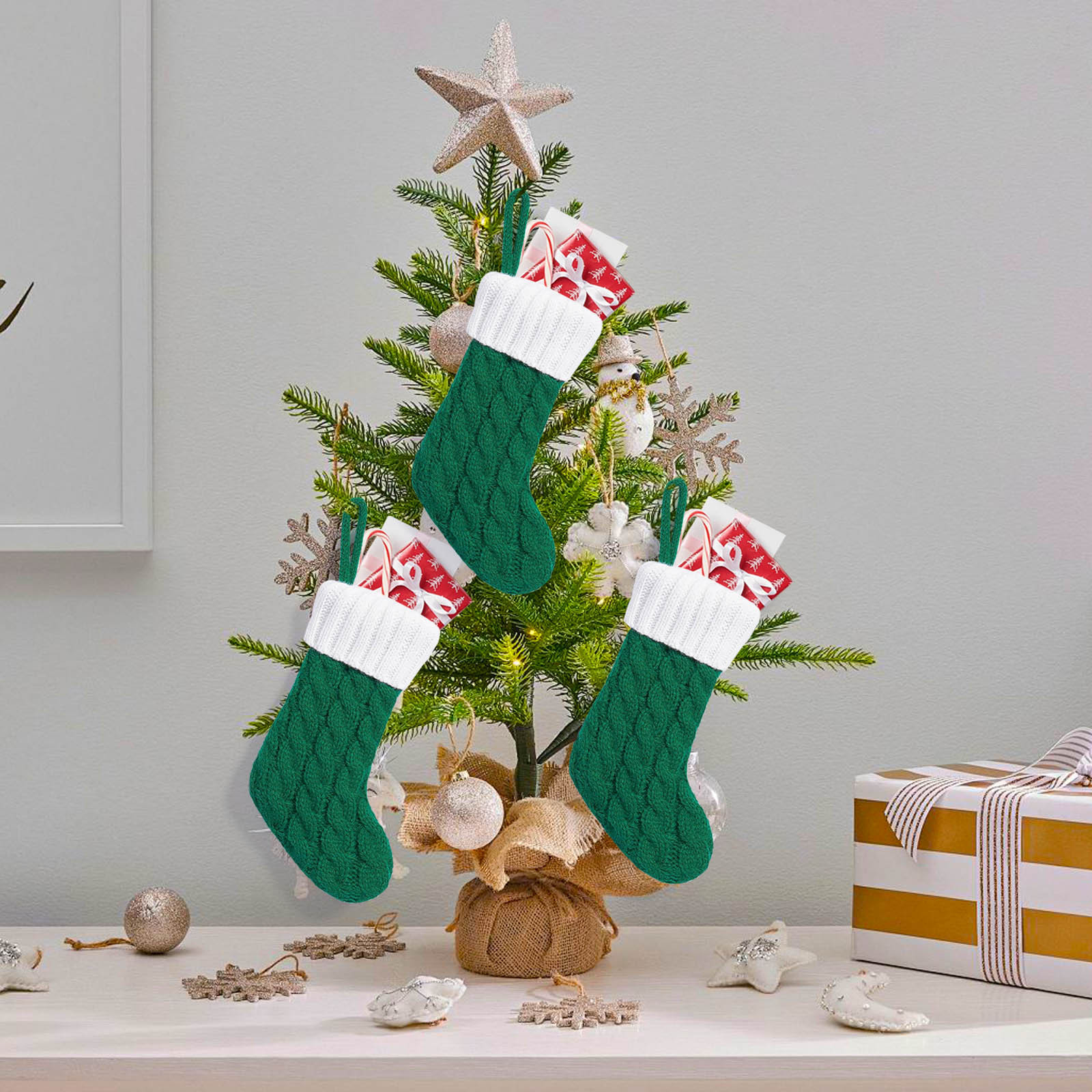 Navidad transfronteriza de punto pequeño calcetines de Navidad rojo y verde encantador regalo calcetines cuchillo y tenedor cubierta de decoración de árbol de Navidad bolsas de dulces