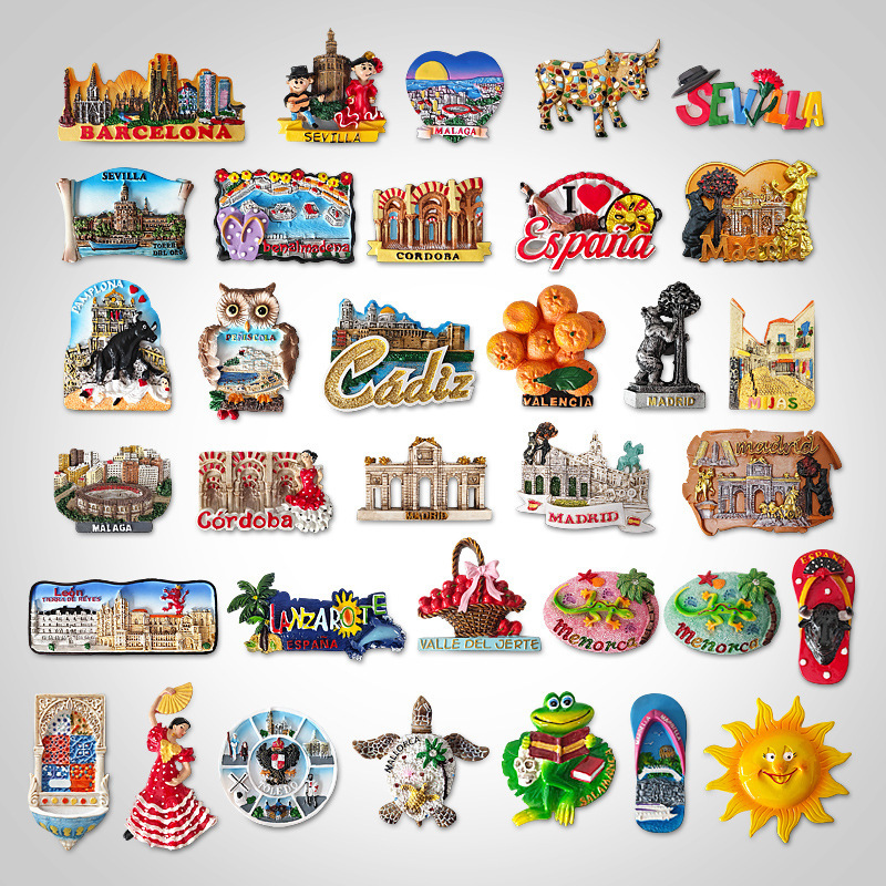 Spanish Refrigerator Magnets, City Landmarks, Travel Souvenirs, Creative Three-Dimensional Magnetic Home Decorations, Souvenir Gifts