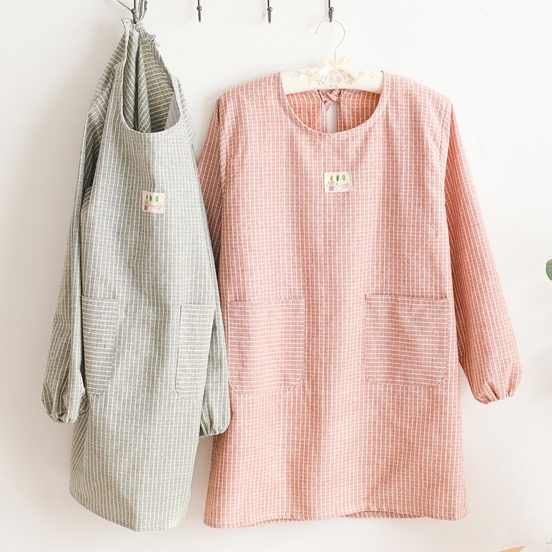 Apron Home Kitchen Overalls Waterproof and Oil-Proof Long-Sleeved Adult Women Cute Japanese Style Korean Style Fashion Cooking