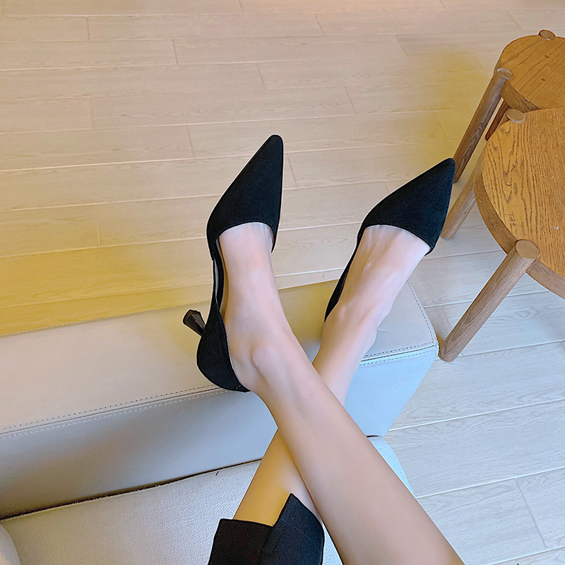 Giày cao gót nữ mũi nhọn gót nhọn da bò miệng nông kiểu đơn giản — Màu be chi tiết 15