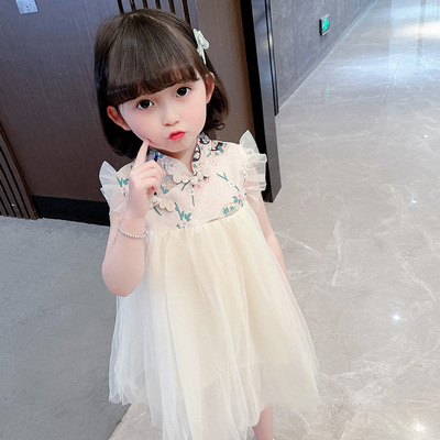 girl Circle cheongsam Hanfu Yarn skirt 2021 summer new pattern Korean Edition Western style Princess Dress One piece On behalf of Children's clothing