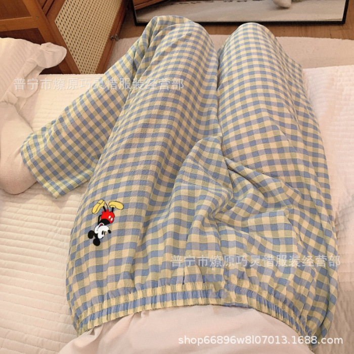 Pantalones de dibujos animados lindos pantalones de pijama elásticos de cintura estudiantil en casa pantalones largos de primavera y otoño de verano para mujeres pantalones casuales