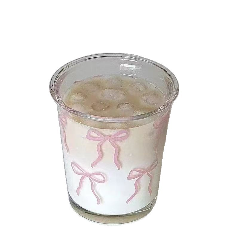 ニッチなデザインの女の子のかわいいリボン水玉模様のミルクコーヒー朝食透明ガラスイン|undefined