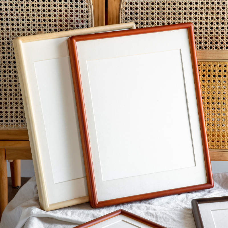 Solid Wood Mortise and Tenon Rounded Corner Natural Wood New Chinese Style Calligraphy and Painting Frame Wall-Mounted Self-Assembled Empty Frame Rectangular Frame