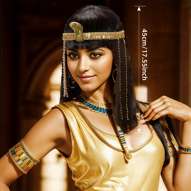Cleopatra Cosplay Wig Headgear with Snake Head Accessories Black Long Straight Hair Wig Chemical Fiber Hair